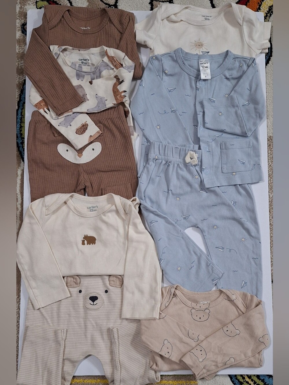 Carter's Baby Bundle 3 Sets Blue, Brown, Cream Mix Animal Print 9 - 12 Months